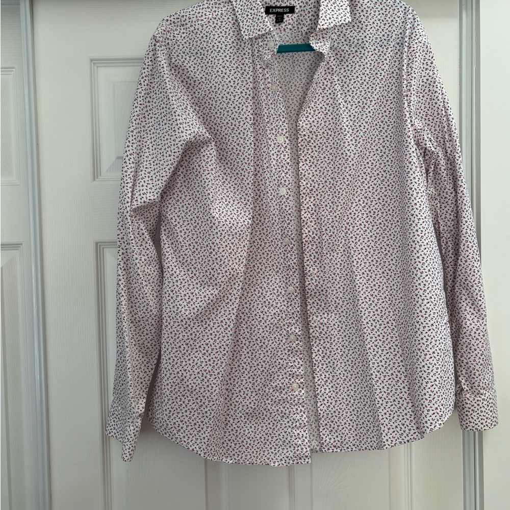 Express White and Red Geometric Shirt